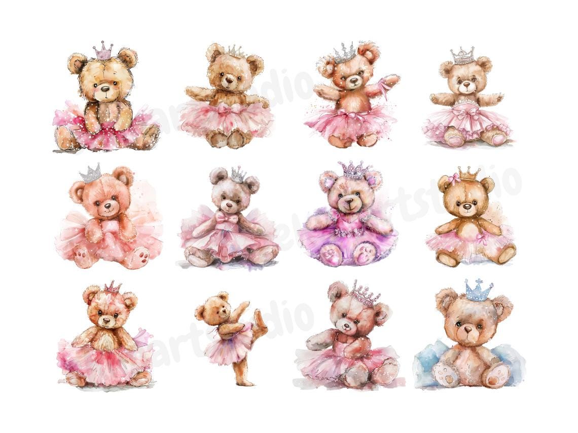 Ballerine Teddy Bear Watercolor Clipart | Teddy Bear PNG | PNG Bundle ...