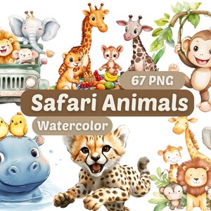 Watercolor Safari Adventure Clipart | Jungle PNG | PNG Bundle | Jungle Animals PNG | Safari Animals Clipart | Watercolor Safari Clipart