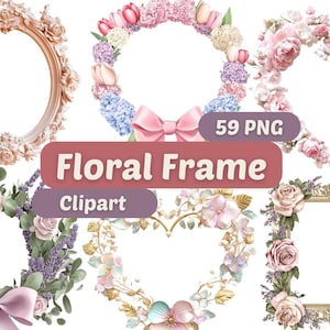 Coquette Floral Frame Clipart | Floral Frame PNG | PNG Bundle | Wildflowers Frames | Botanical Floral Frame Clipart | Floral Frame Graphics