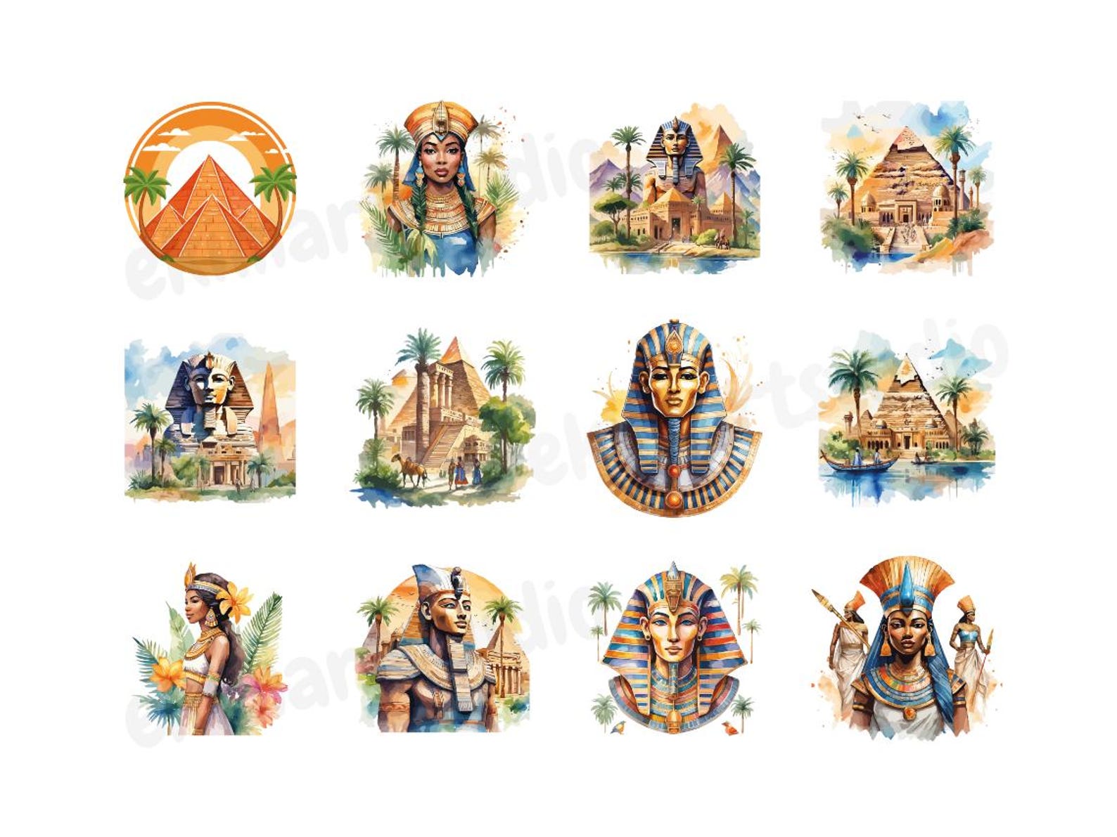 Ancient Egypt Watercolor Clipart | Cleopatra PNG | Digital Download ...