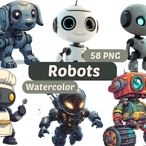Robots Watercolor Clipart | Robots PNG | PNG Bundle | Watercolor Clipart | Clipart for kids | Robots Graphics