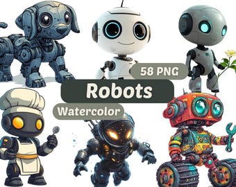 水彩ロボット クリップアート | 10 PNG | ロボット プリント 子供
