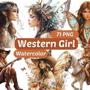 Clipart de acuarela de hadas occidentales / PNG de chicas occidentales / Paquete PNG / Clipart de chicas de hadas / Clipart de chicas / Gráficos de hadas