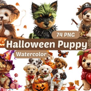 Halloween Welpe Clipart | Welpe PNG | PNG-Bundle | Halloween PNG | Aquarell Kunst | Halloween Tier Clipart | Hunde Clipart