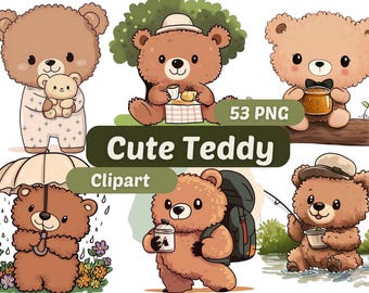 Schattige teddybeer-clipart | Schattige beer, png-bestand | PNG-bundel | Schattige beer | Grappige dieren | Schattige dierenafbeeldingen | Afbeeldingen teddybeer
