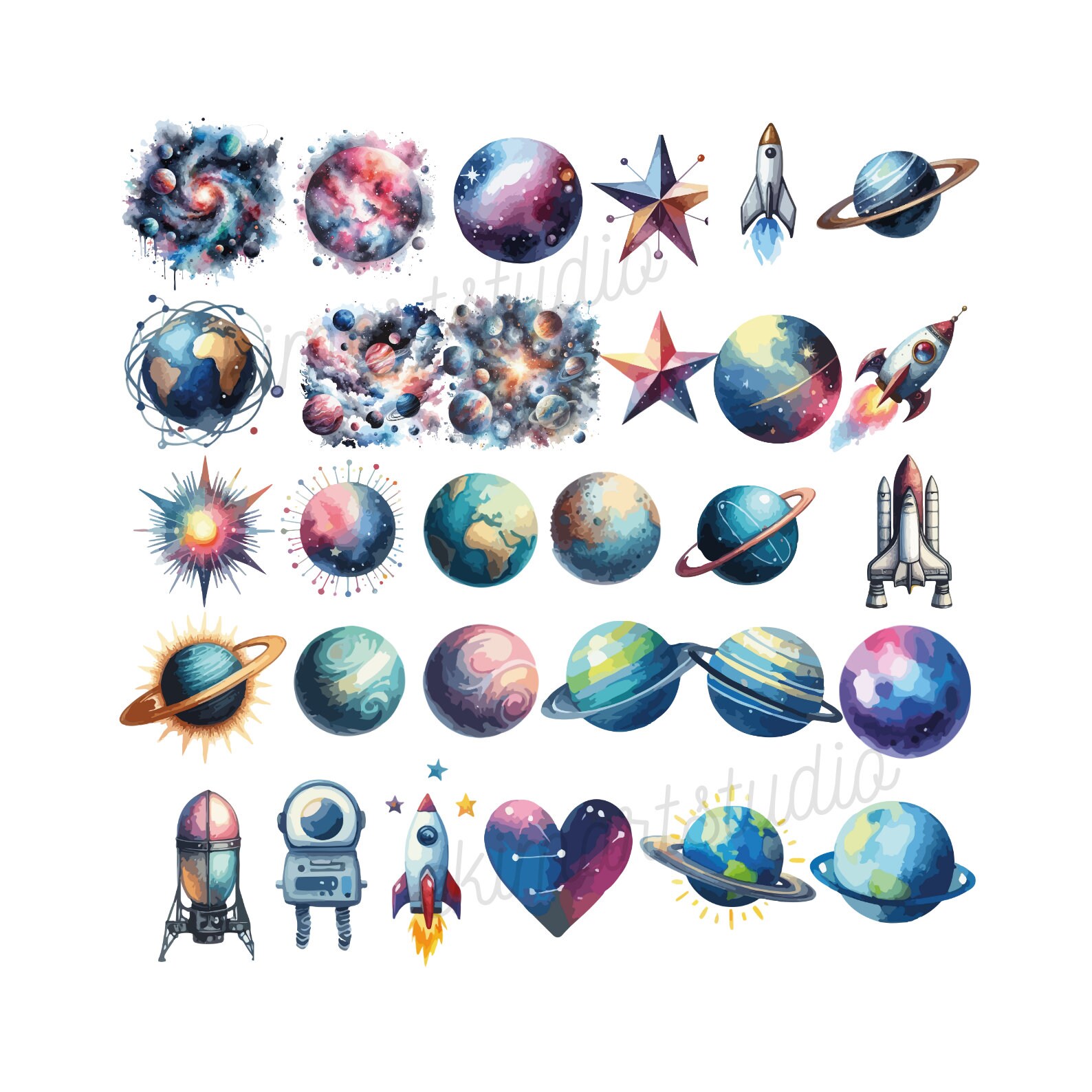 Space Watercolor Clipart | Sticker | PNG Bundle | Digital Download ...
