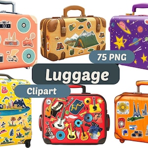 Clipart de bagagem | Clipart de viagem PNG | Pacote PNG | Bolsa de viagem fofa | Mala de bagagem | Gráficos de férias | Clipart de mala