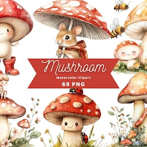 Pilz Aquarell Clipart | Aufkleber | PNG-Bundle | Natur Clipart |  Digitaler Download | Aquarell Kunst | Exotische Vögel | Kommerzielle Nutzung