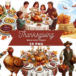 Thanksgiving Watercolor Clipart | PNG Bundle | Thanksgiving Clipart |  Digital Download | Watercolor Art | Festive Fall PNG | Commercial Use