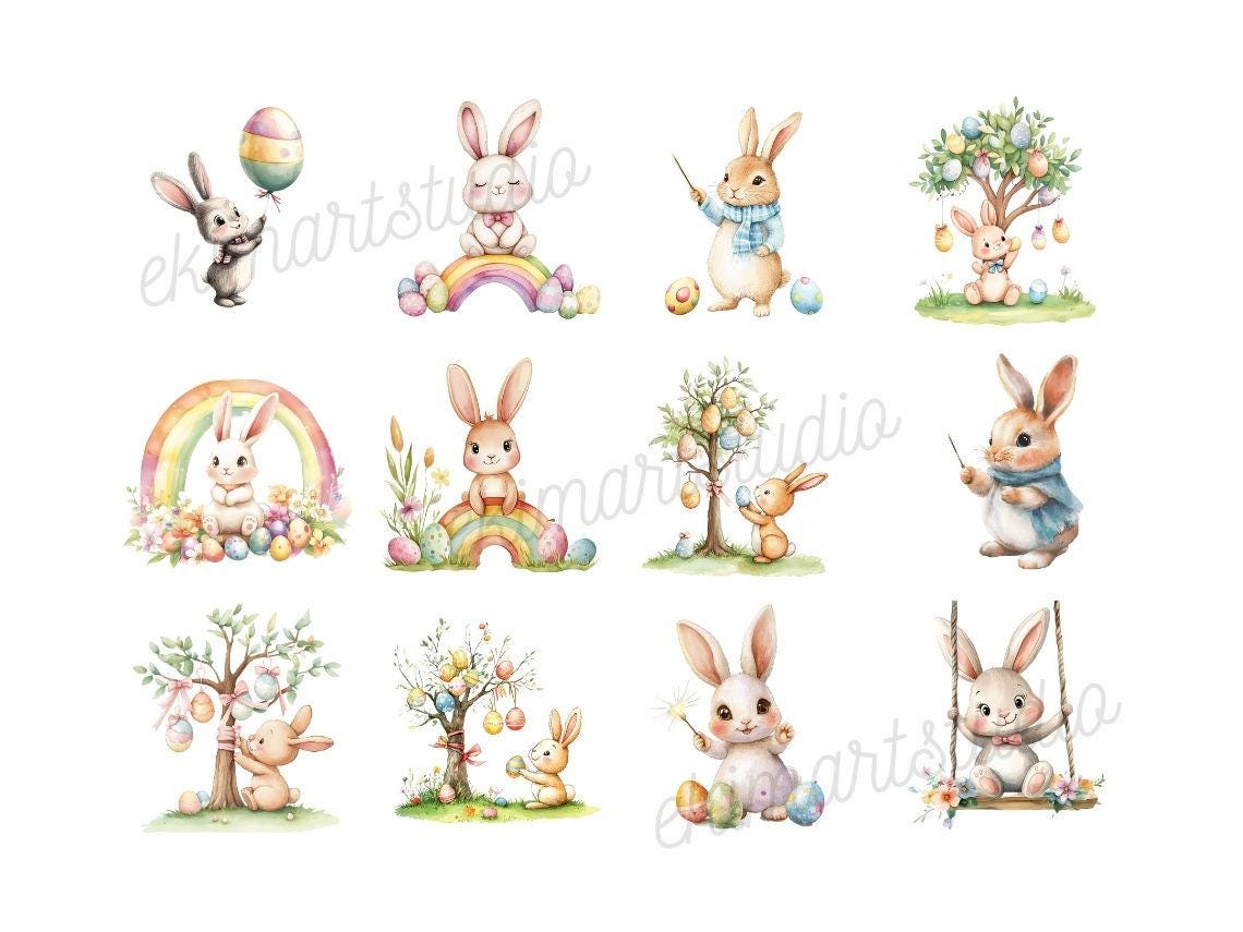 Cute Bunny Watercolor Clipart | Sticker | PNG Bundle | Digital Download ...