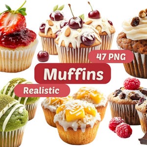 Muffin Realistic Clipart | Muffin Cake PNG | PNG Bundle | Digital Download | Realistic Food Art | Food Graphics | Food PNG | Cake Graphics
