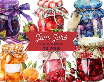 Jam Jars Watercolor Clipart | Food Sticker | PNG Bundle | Digital Download | Watercolor Art | Instant Digital Download | Commercial Use