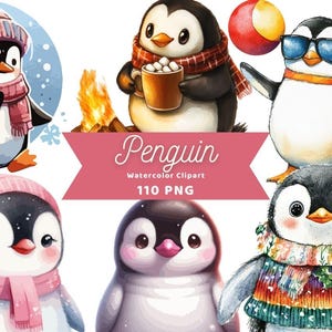 Penguin Clipart | Penguin | PNG Bundle | Digital Download | Watercolor Art | Instant Digital Download | Commercial Use | Penguin Watercolor