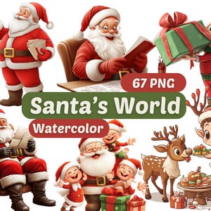 Christmas Santa Watercolor Clipart | Santa PNG | PNG Bundle | Santa Claus Clipart | Christmas Clipart | Santa's World Graphics