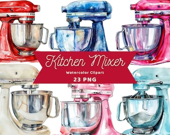 Kitchen Stand Mixer Watercolor Clipart | Sticker | PNG Bundle | Digital Download | Watercolor Art | Kitchen Design | Commercial Use
