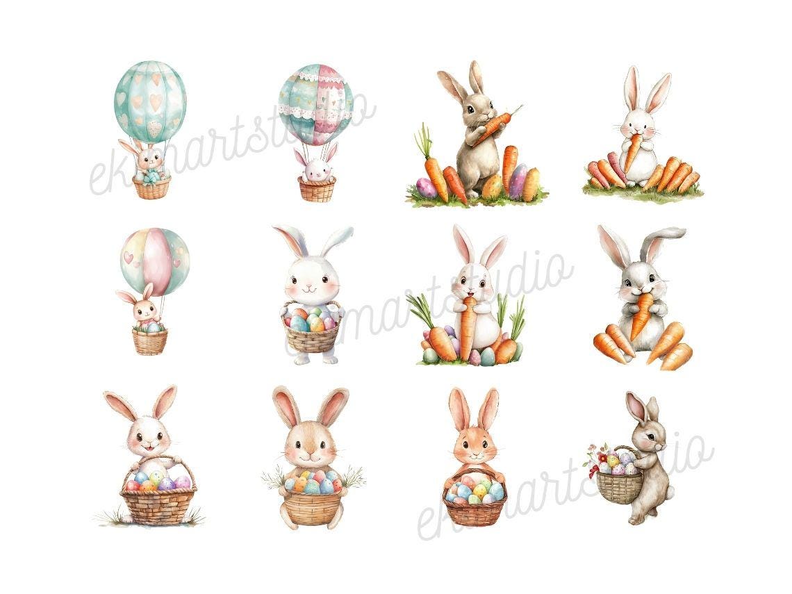 Cute Bunny Watercolor Clipart | Sticker | PNG Bundle | Digital Download ...
