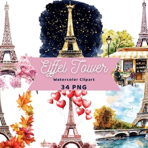 Eiffel Tower Watercolor Clipart | Eiffel Tower | PNG Bundle | Digital Download | Watercolor Art | Instant Digital Download | Commercial Use