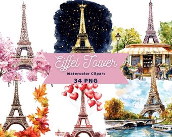 Eiffel Tower Watercolor Clipart | Eiffel Tower | PNG Bundle | Digital Download | Watercolor Art | Instant Digital Download | Commercial Use