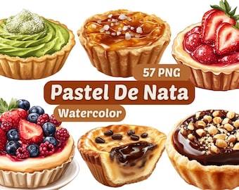 Pastel de Nata Watercolor Clipart | Portuguese Dessert PNG | PNG Bundle | Tart Clipart | Watercolor Clipart | Dessert Graphics
