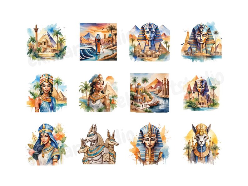 Ancient Egypt Watercolor Clipart | Cleopatra PNG | Digital Download ...