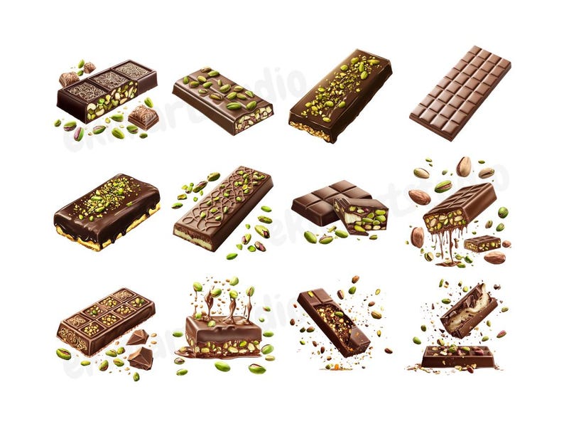 Watercolor Pistachio With Chocolate Clipart Chocolate PNG PNG Bundle