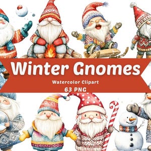 Winter Gnomes Watercolor Clipart | Christmas Clipart | PNG Bundle | Digital Download | Watercolor Art | Christmas Gnomes |  Gnomes Graphics
