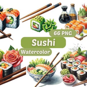 Sushi Watercolor Clipart | Sticker | PNG Bundle | Digital Download | Watercolor Art | Instant Digital Download | Commercial Use