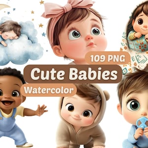 Clipart acquerello di bambini carini / PNG di bambini / Pacchetto PNG / Download digitale / Arte ad acquerello / Grafica per bambini carini / Bambini PNG