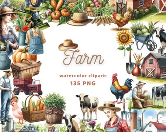 Farm Watercolor Clipart | Sticker | PNG Bundle | Digital Download | Watercolor Art | Instant Digital Download | Commercial Use