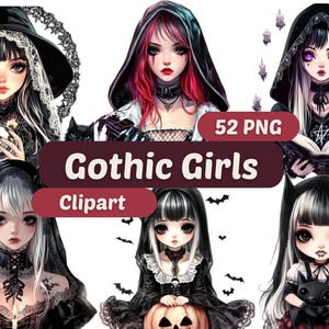 Gothic Girl Clipart | Gothic Girl PNG | PNG Bundle | Cute Gothic Girl PNG | Gothic Clipart | Fashionable Gothic Graphics