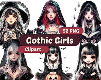 Gothic Girl Clipart | Gothic Girl PNG | PNG Bundle | Cute Gothic Girl PNG | Gothic Clipart | Fashionable Gothic Graphics