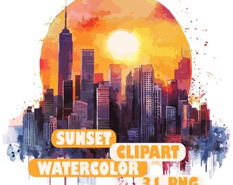 Sunset Watercolor Clipart | Sunset Sticker | PNG Bundle | Digital Download | Watercolor Art | Watercolor Landscape PNG | Commercial Use