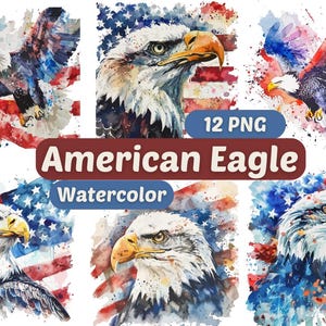 American Eagle Watercolor Clipart | American Eagle PNG | PNG Bundle | Digital Download | Watercolor Art | Eagle Illustration |Commercial Use