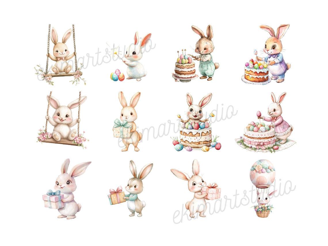Cute Bunny Watercolor Clipart | Sticker | PNG Bundle | Digital Download ...