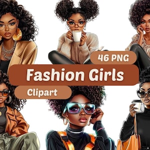 Boho Mode Afro Mädchen Clipart | Afro Mädchen PNG | PNG-Bundle | Niedliches entzückendes Mädchen PNG | Afro schwarze Mädchen Clipart | Modische Mädchen Grafiken