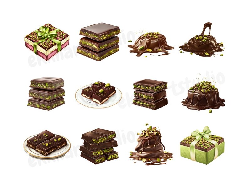 Watercolor Pistachio With Chocolate Clipart Chocolate PNG PNG Bundle
