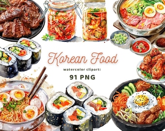 Korean Food Watercolor Clipart | PNG | Sticker | PNG Bundle | Digital Download | Watercolor Art | Instant Digital Download | Commercial Use