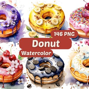 Donuts Watercolor Clipart | Sweet Doughnut Images | Food Graphics | Bakery Images | Watercolor Foods | Food Clipart | Food Illustration