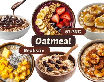 Oatmeal Realistic Clipart | Bowl PNG | Food PNG | PNG Bundle | Food Clipart | Food Graphics | Breakfast Clipart | Healthy Breakfast Graphics
