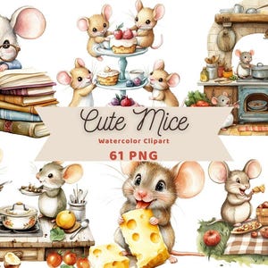Süße Mäuse Aquarell Clipart | Aufkleber | PNG-Bundle | Digitaler Download | Aquarell Kunst | Cartoon-Mäuse |  Maus Grafik | Kommerzielle Nutzung
