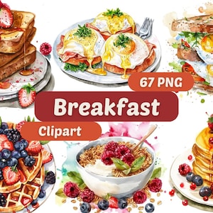 Watercolor Breakfast Clipart | Breakfast PNG | Food PNG | PNG Bundle | Food Clipart | Food Graphics | Breakfast Clipart | Breakfast Graphics