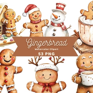 Gingerbread Man Watercolor Clipart | Food PNG | PNG Bundle | Digital Download | Watercolor Art | Christmas Clipart | Gingerbread Cookie PNG