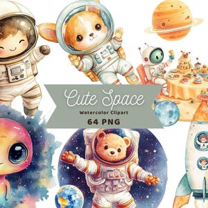 Cute Space Watercolor Clipart | Space PNG | PNG Bundle | Digital Download | Watercolor Art | Instant Digital Download | Commercial Use