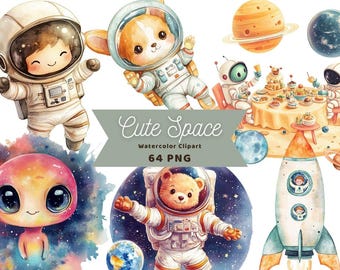Cute Space Watercolor Clipart | Space PNG | PNG Bundle | Digital Download | Watercolor Art | Instant Digital Download | Commercial Use