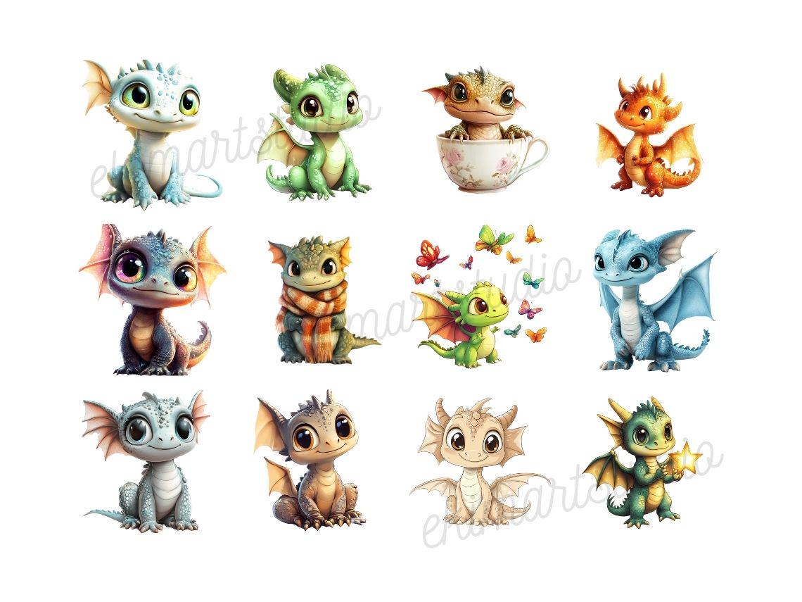 Cute Baby Dragon Watercolor Clipart | Dragon | PNG Bundle | Digital ...