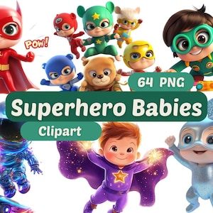 Cute Baby Superheroes Clipart | Superhero Babies | PNG Bundle | Digital Download | Cute Baby Clipart | Superhero Graphics | Commercial Use