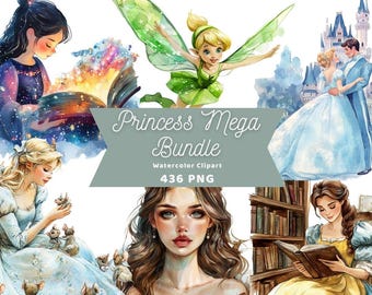 Princess Mega Bundle Watercolor Clipart | PNG Bundle | Digital Download | Watercolor Art | T-Shirt Design | Princess PNG | Commercial Use
