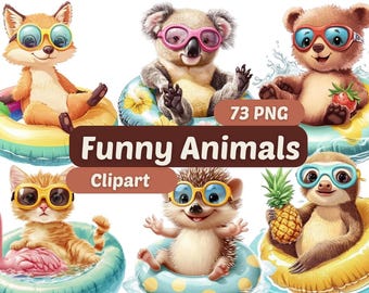 Funny Animals with Inflatable Ring Clipart | Cute Animals PNG | PNG Bundle | Cute Animals | Funny Animals | Cute Animal Graphics