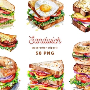 Sandwich Aquarell Clipart | Aufkleber | PNG-Bundle | Digitaler Download | Aquarell Kunst | Sofortiger digitaler Download | Kommerzielle Nutzung