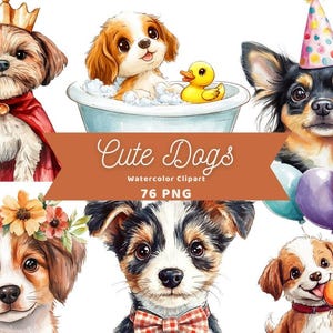 Cute Dogs Watercolor Clipart | Sticker | PNG Bundle | Digital Download | Watercolor Art | Cartoon Dogs | Commercial Use
